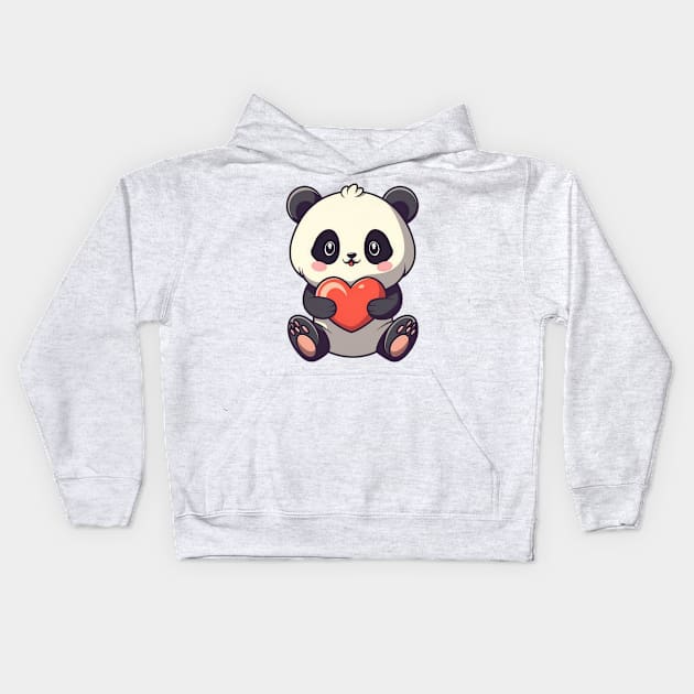 A cute panda bear with heart Kids Hoodie by culturageek